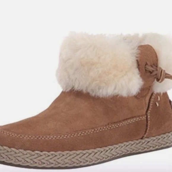 UGG Tan Suede Winter Boots with Cream Fur Size 6M - Picture 7 of 8